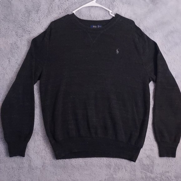 Polo Ralph Lauren Sweater Mens Medium Crew Neck Long Sleeve Heather Gray Preppy - Picture 1 of 11